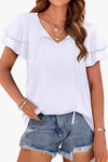 Tie-Neck Layered Flutter Sleeve Blouse White Blouses - Tophatter Daily Deals