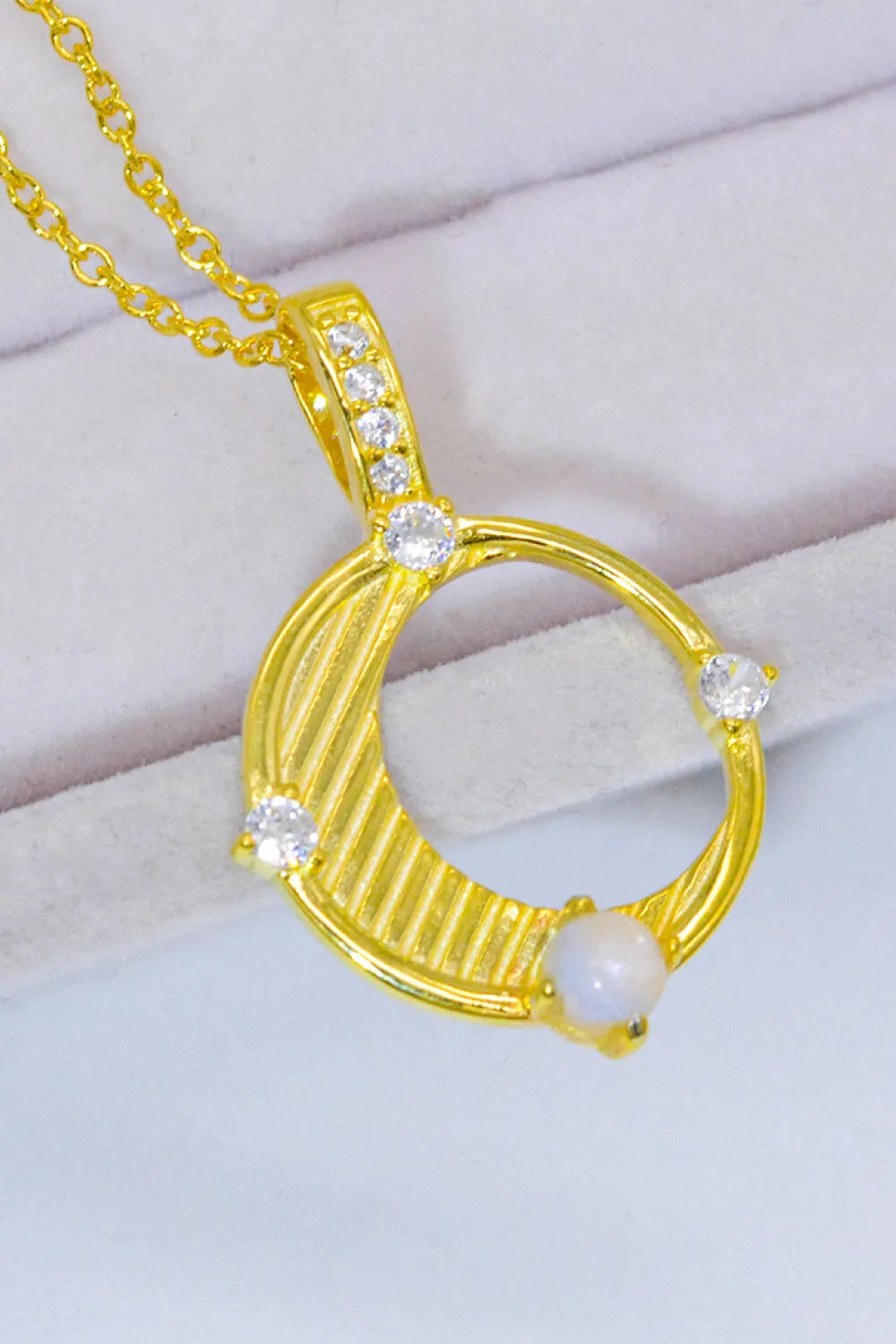 Inlaid Zircon and Natural Moonstone Pendant Necklace Moonstone - Tophatter Daily Deals