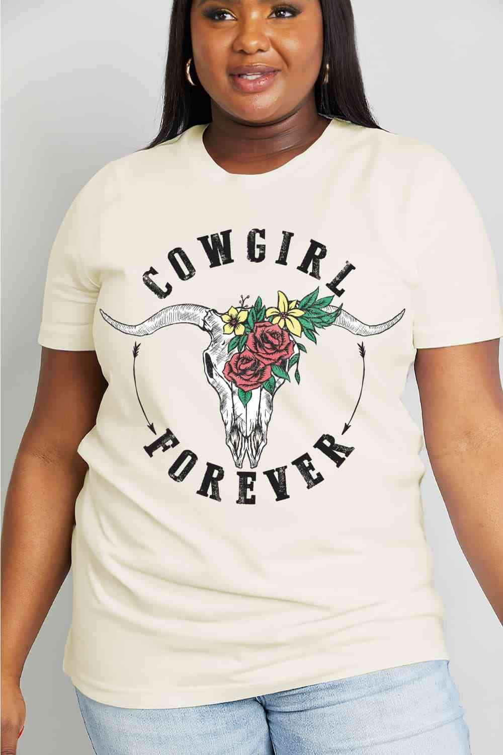 Simply Love Full Size COWGIRL FOREVER Graphic Cotton Tee Women's T-Shirts - Tophatter Daily Deals