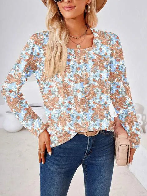 Full Size Square Neck Long Sleeve Blouse Taupe Blouses - Tophatter Daily Deals