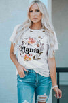 MAMA Floral Graphic Distressed Tee White Women's T-Shirts - Tophatter Daily Deals