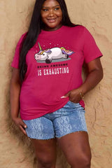 Simply Love Full Size BEING AWESOME IS EXHAUSTING Graphic Cotton Tee Women's T-Shirts - Tophatter Daily Deals