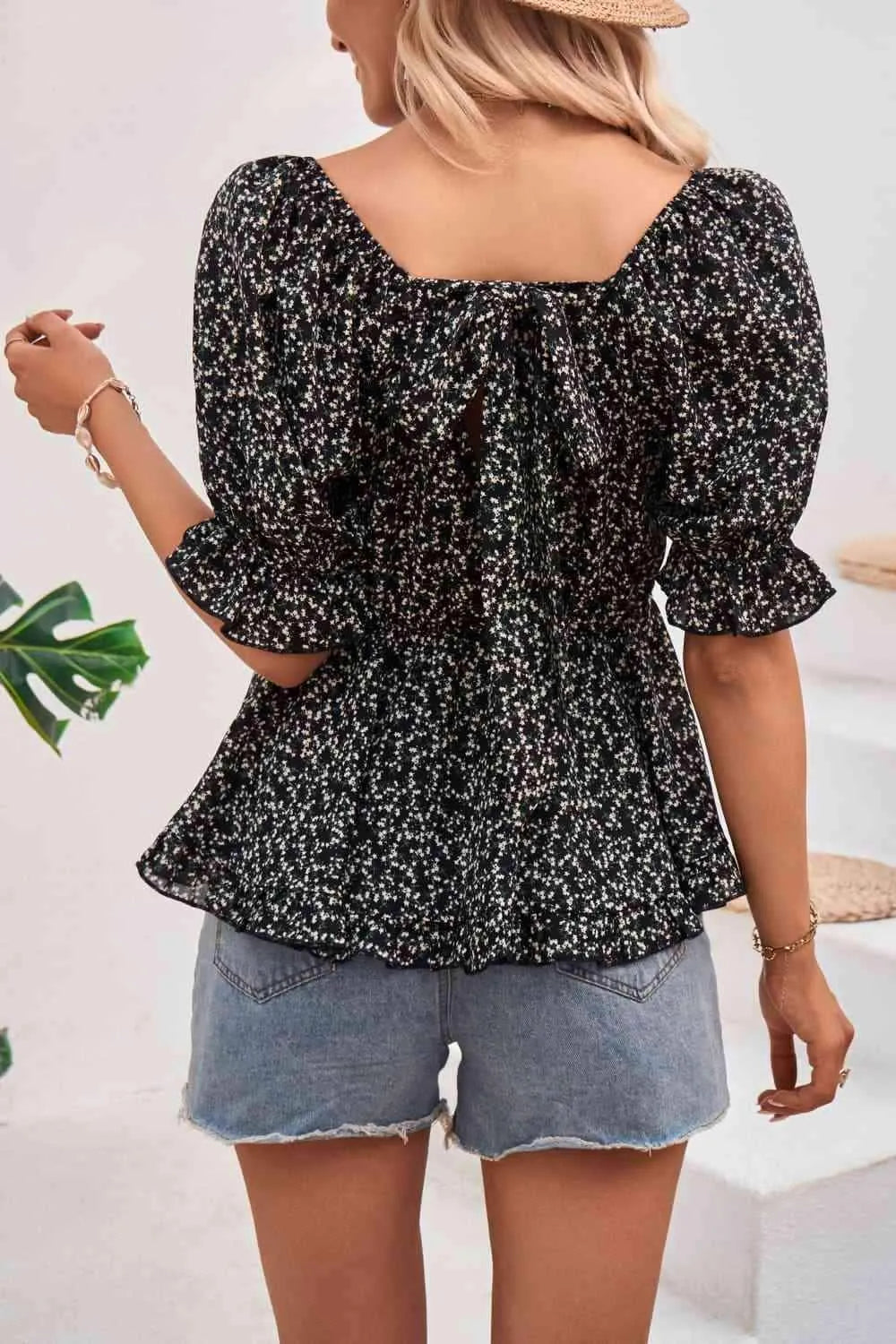 V-Neck Flounce Sleeve Blouse Blouses - Tophatter Daily Deals