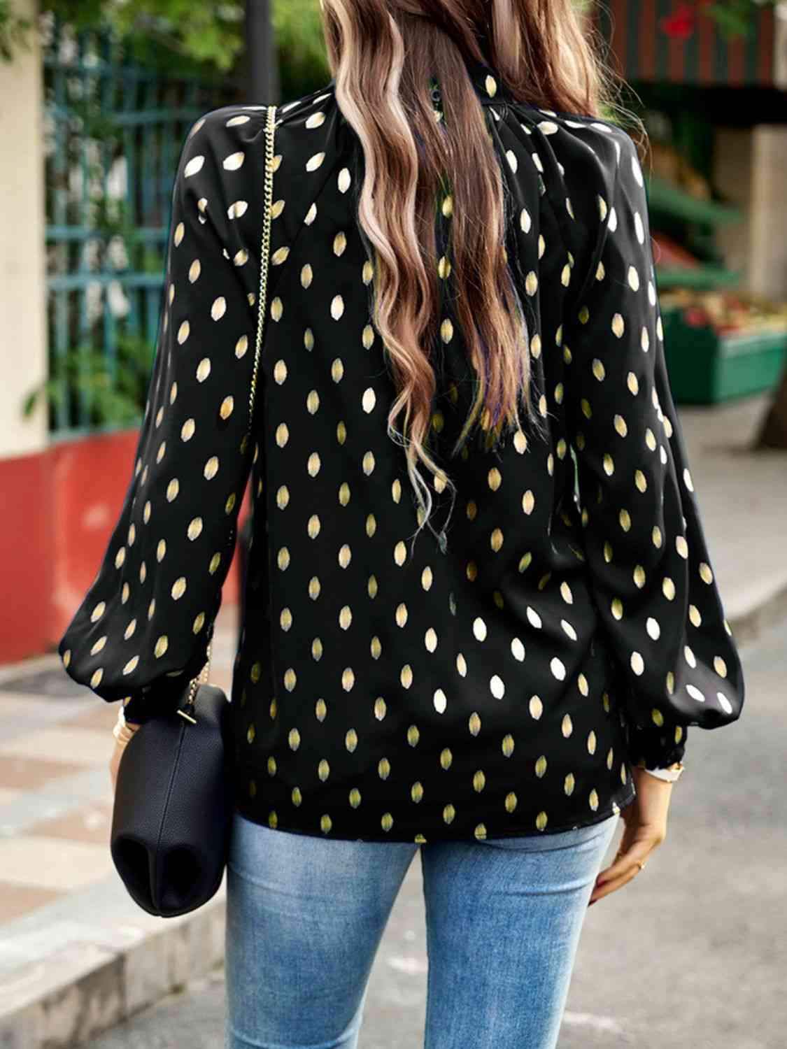 Mock Neck Cutout Lantern Sleeve Blouse Blouses - Tophatter Daily Deals