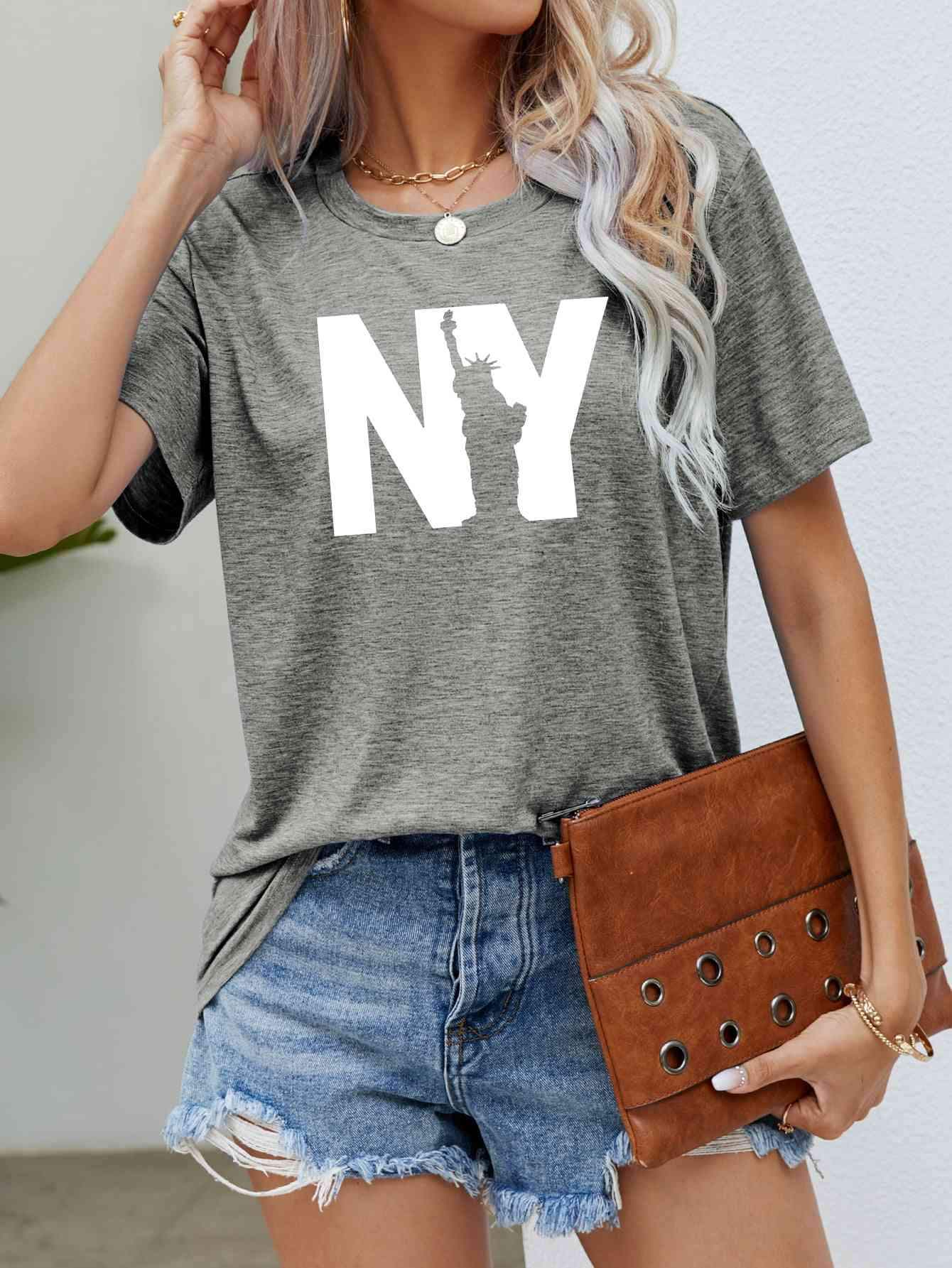 NY the Statue of Liberty Graphic Tee Mid Gray Women's T-Shirts - Tophatter Daily Deals