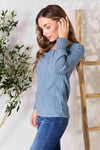 Double Take Ribbed Round Neck Lantern Sleeve Blouse Blouses - Tophatter Daily Deals