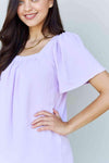 Ninexis Keep Me Close Square Neck Short Sleeve Blouse in Lavender Blouses - Tophatter Daily Deals