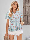 Floral Flutter Sleeve Peplum Blouse Blouses - Tophatter Daily Deals