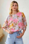 Floral Round Neck Three-Quarter Sleeve Top Blouses - Tophatter Daily Deals