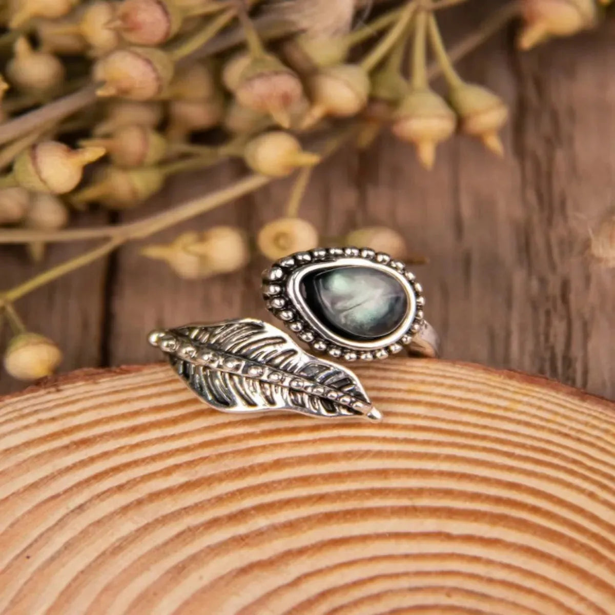 Alloy Moonstone Leaf Bypass Ring Rings - Tophatter Daily Deals