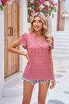 Swiss Dot Petal Sleeve Notched Top Rouge Pink Women's T-Shirts - Tophatter Daily Deals