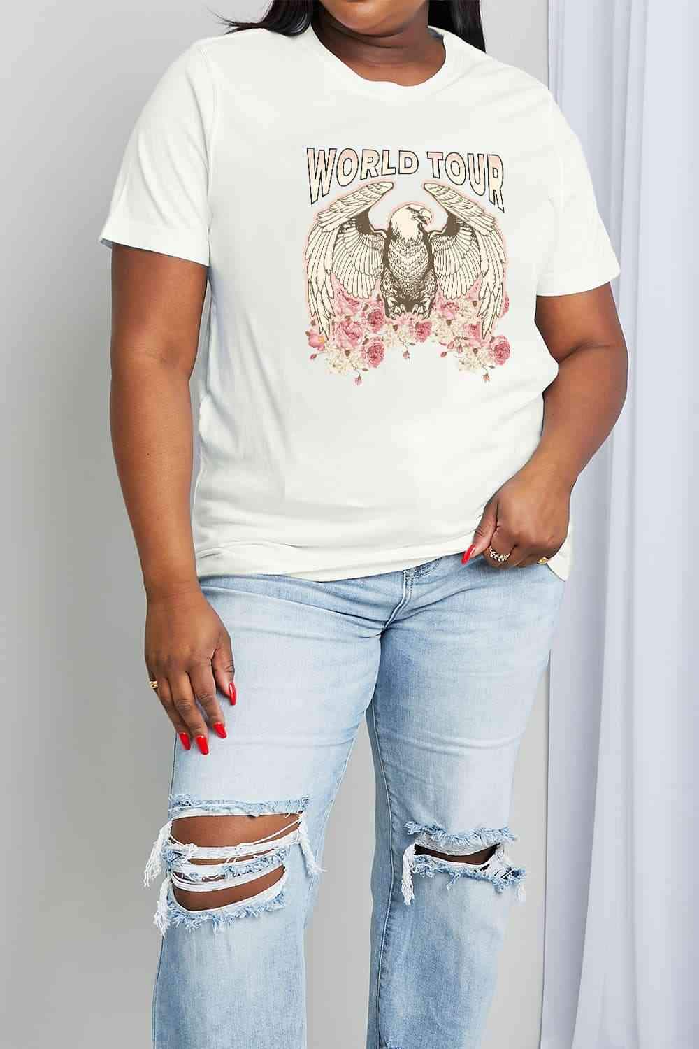 Simply Love Full Size WORLD TOUR Eagle Graphic Cotton Tee Women's T-Shirts - Tophatter Daily Deals