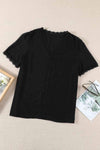 Plus Size Swiss Dot Spliced Lace V-Neck Blouse Black Blouses - Tophatter Daily Deals