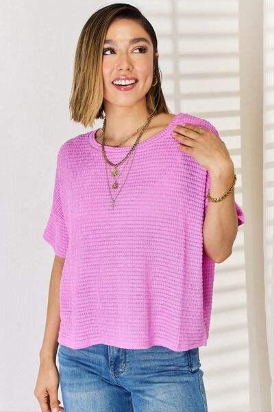 Zenana Full Size Round Neck Short Sleeve T-Shirt Bright Mauve Blouses - Tophatter Daily Deals