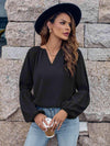 Notched Neck Long Sleeve Top Blouses - Tophatter Daily Deals