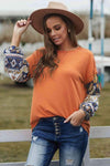 Floral Drop Shoulder Round Neck Top Blouses - Tophatter Daily Deals