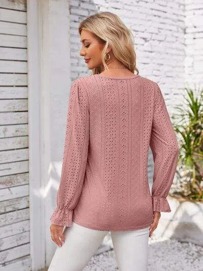 Applique V-Neck Flounce Sleeve T-Shirt Women's T-Shirts - Tophatter Daily Deals