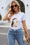 Round Neck Short Sleeve Graphic Tee Women's T-Shirts - Tophatter Daily Deals