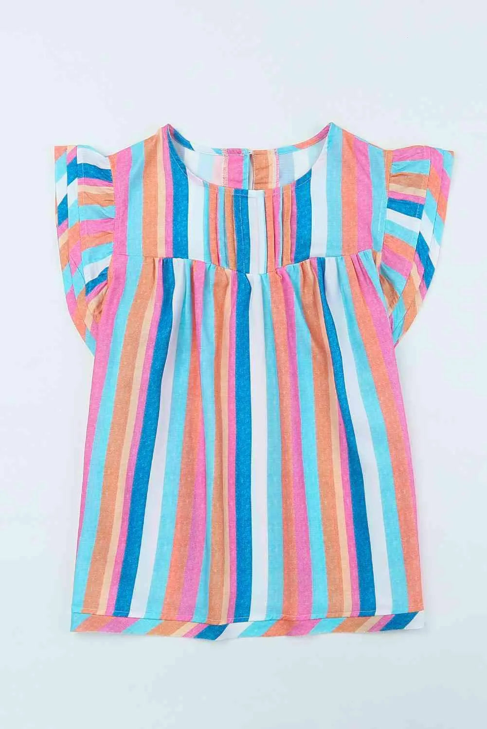 Multicolored Stripe Flutter Sleeve Blouse Blouses - Tophatter Daily Deals