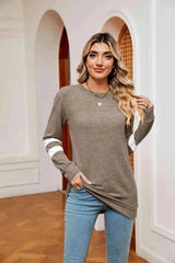 Round Neck Long Sleeve Top Mocha Women's T-Shirts - Tophatter Daily Deals