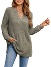 Slit Notched Pocketed Long Sleeve T-Shirt Women's T-Shirts - Tophatter Daily Deals