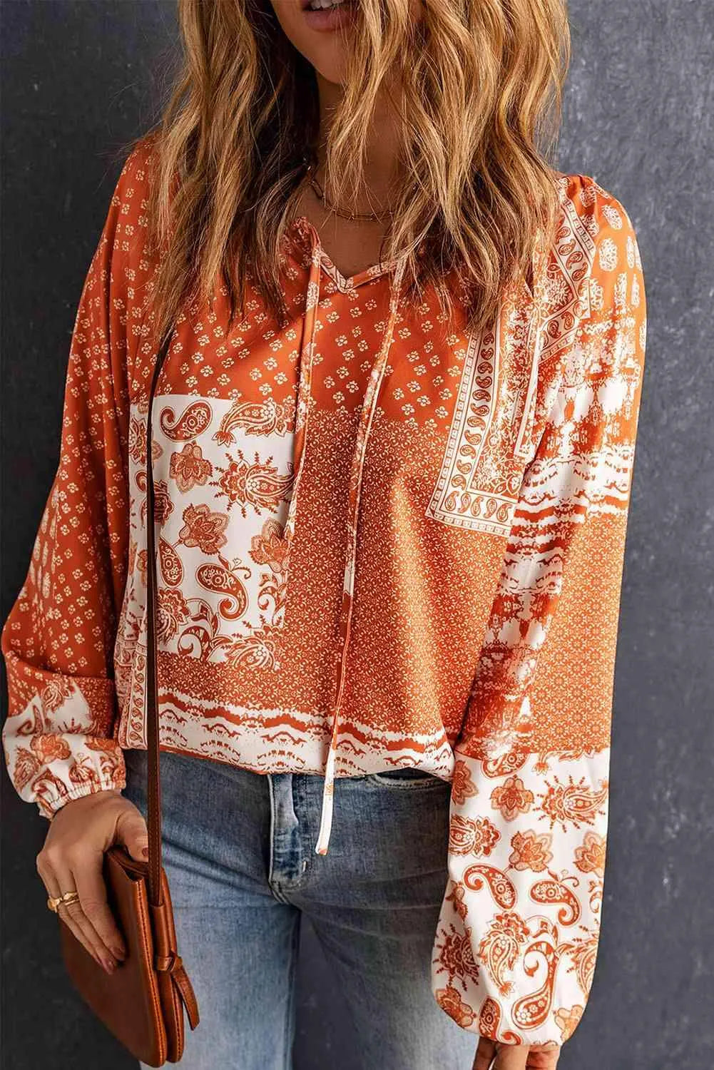 Bohemian Tie-Neck Balloon Sleeve Blouse Blouses - Tophatter Daily Deals