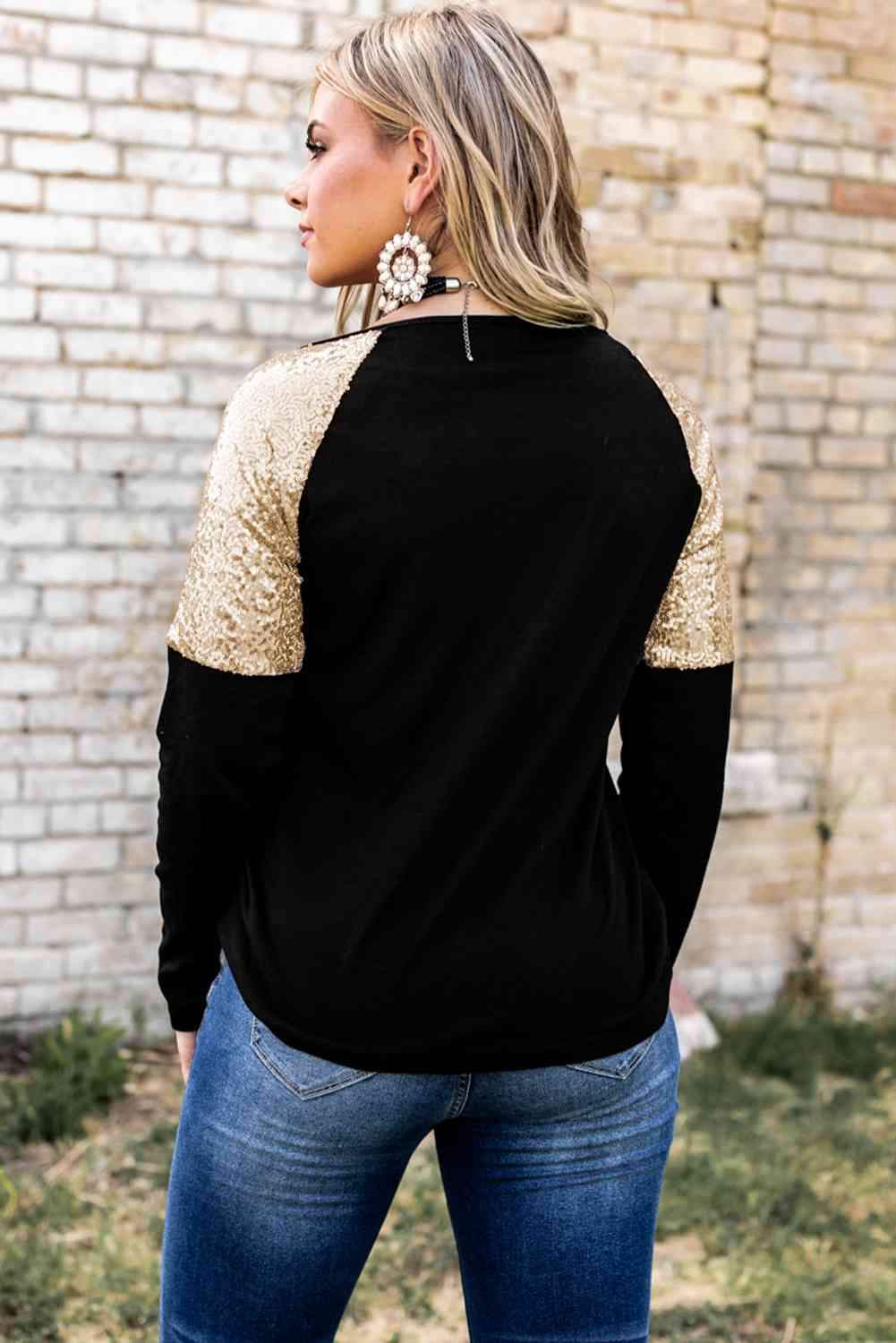 Graphic Sequin Long Sleeve Top Women's T-Shirts - Tophatter Daily Deals