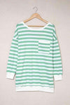 Striped Dropped Shoulder Longline Top Gum Leaf Women's T-Shirts - Tophatter Daily Deals