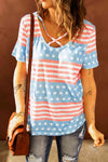 Stars and Stripes Crisscross Tee Multicolor Women's T-Shirts - Tophatter Daily Deals