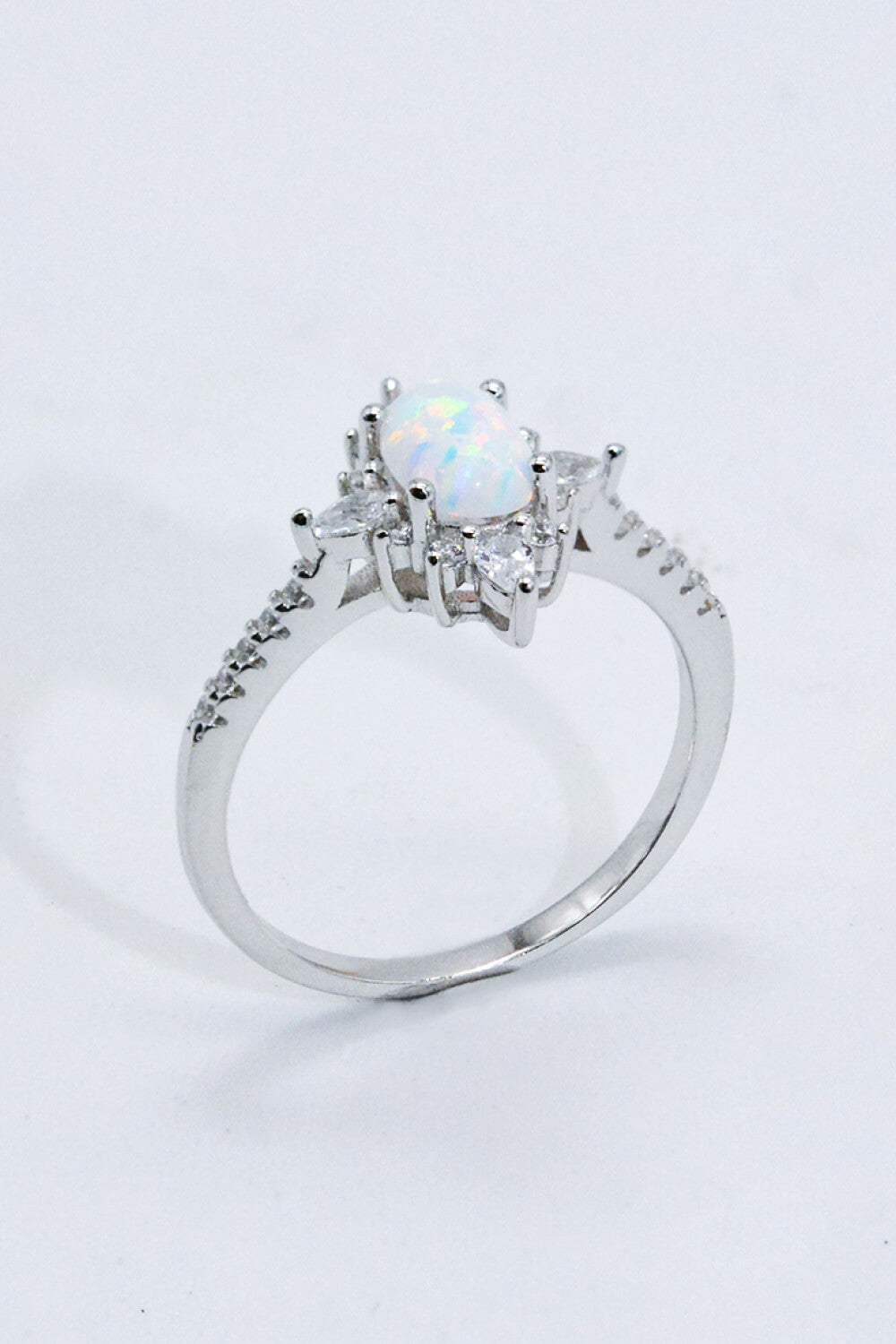 Platinum-Plated Opal and Zircon Ring Opal - Tophatter Daily Deals