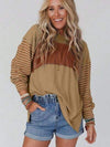 Round Neck Striped Long Sleeve Slit T-Shirt Women's T-Shirts - Tophatter Daily Deals