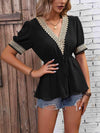 Contrast V-Neck Babydoll Top Blouses - Tophatter Daily Deals