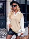 Ribbed Collared Neck Dropped Shoulder Blouse Blouses - Tophatter Daily Deals