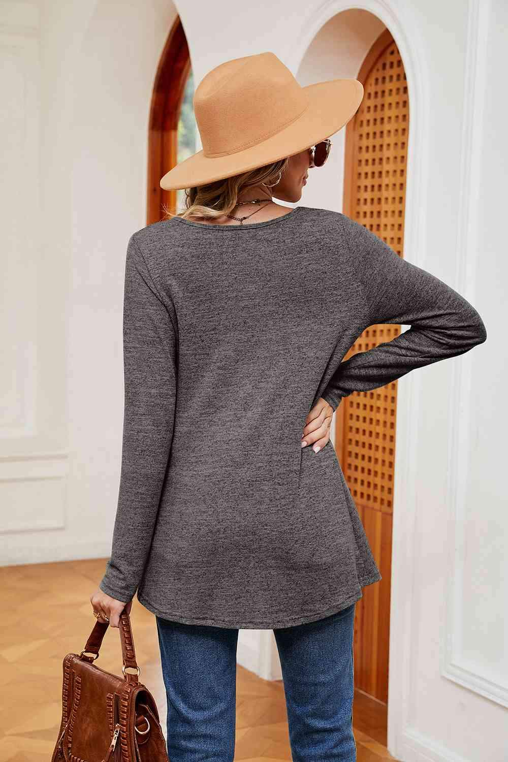 Square Neck Long Sleeve Peplum Top Women's T-Shirts - Tophatter Daily Deals