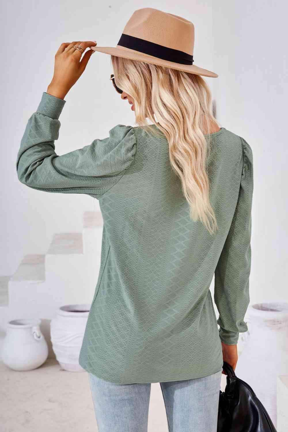 Square Neck Puff Sleeve Blouse Blouses - Tophatter Daily Deals