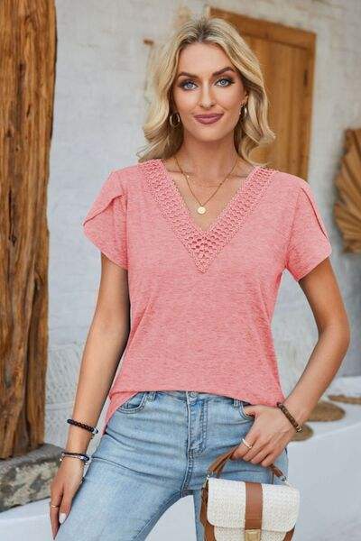 V-Neck Petal Sleeve T-Shirt Women's T-Shirts - Tophatter Daily Deals