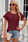 Eyelet Round Neck Petal Sleeve T-Shirt Women's T-Shirts - Tophatter Daily Deals