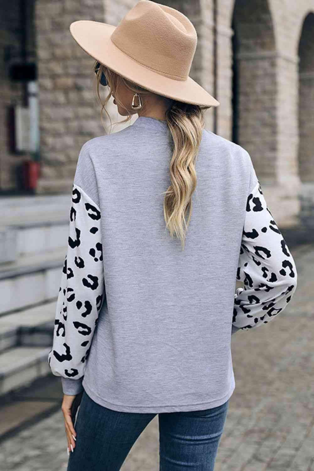 Leopard Print Cutout Long Sleeve Tee Women's T-Shirts - Tophatter Daily Deals