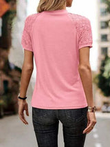 Openwork Lace Detail Short Sleeve T-Shirt Women's T-Shirts - Tophatter Daily Deals