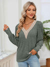 Lace Detail V-Neck Ribbed Blouse Blouses - Tophatter Daily Deals