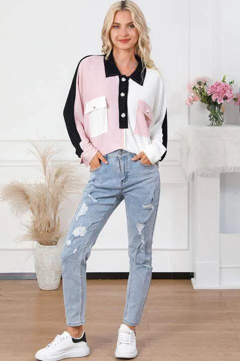 Multicolor Button-Down Long Sleeve Blouse Blouses - Tophatter Daily Deals