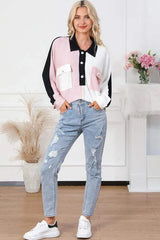 Multicolor Button-Down Long Sleeve Blouse Blouses - Tophatter Daily Deals