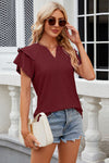 Eyelet Notched Short Sleeve T-Shirt Women's T-Shirts - Tophatter Daily Deals