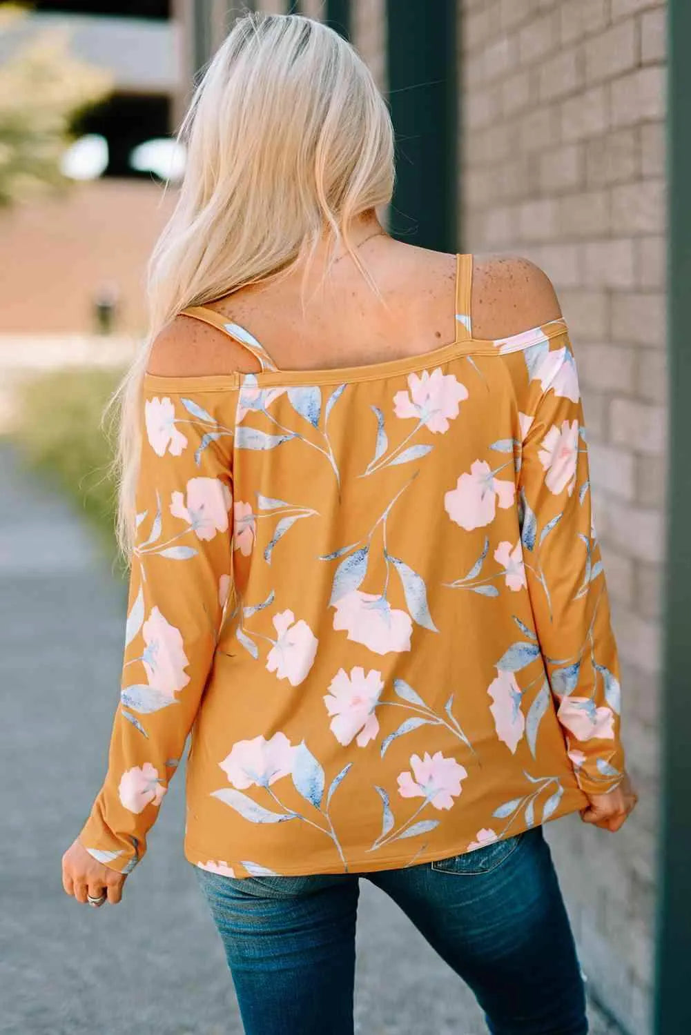Floral Cold-Shoulder Long Sleeve Top Blouses - Tophatter Daily Deals