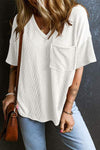 Textured V-Neck Dropped Shoulder T-Shirt Women's T-Shirts - Tophatter Daily Deals