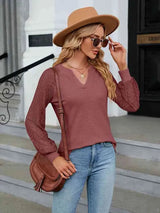 Notched Neck Raglan Sleeve Blouse Light Mauve Blouses - Tophatter Daily Deals