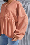 V-Neck Exposed Seams Balloon Sleeve Top Blouses - Tophatter Daily Deals