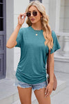 Round Neck Flutter Sleeve T-Shirt Teal Women's T-Shirts - Tophatter Daily Deals