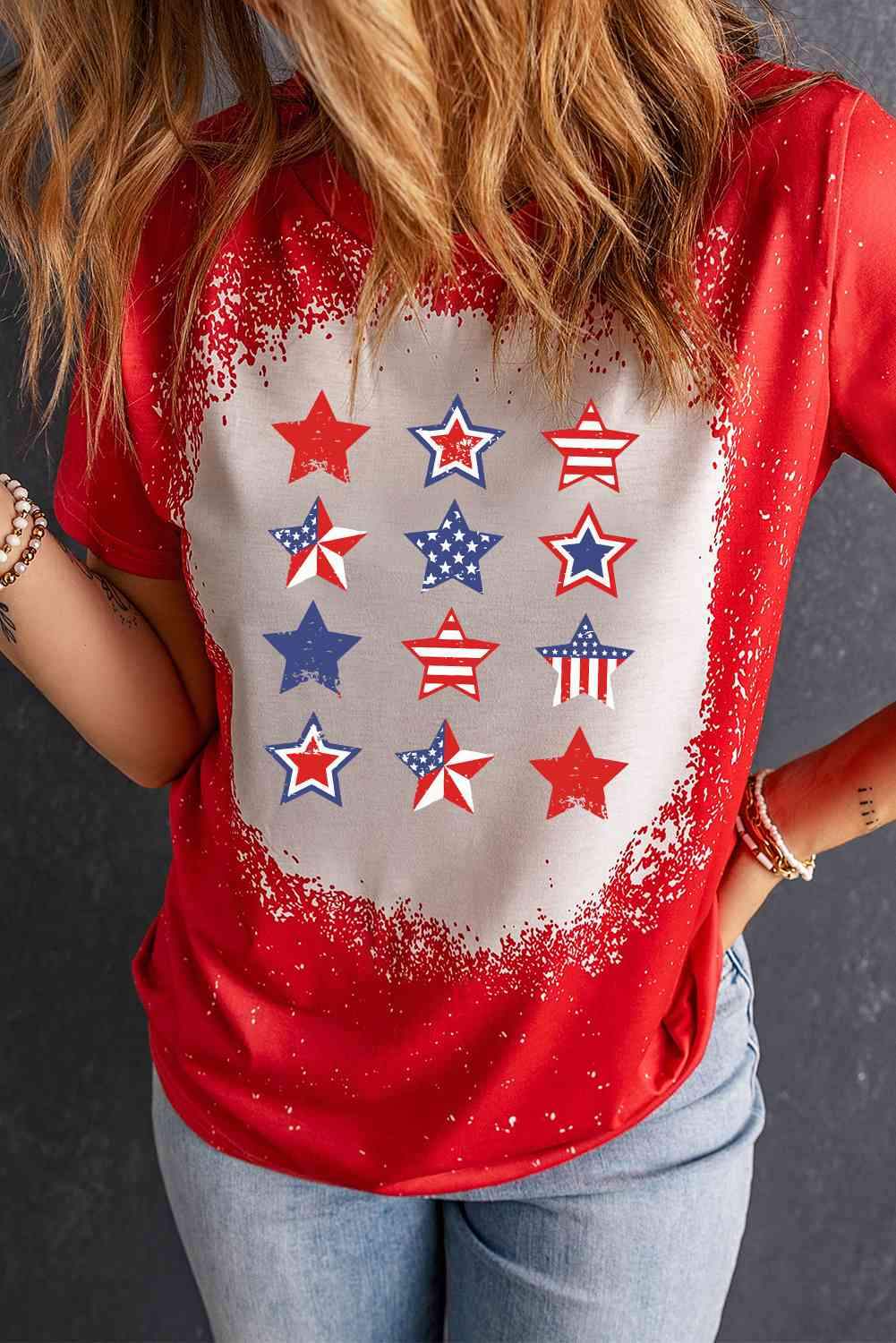 Star and Stripe Graphic Short Sleeve Tee Women's T-Shirts - Tophatter Daily Deals