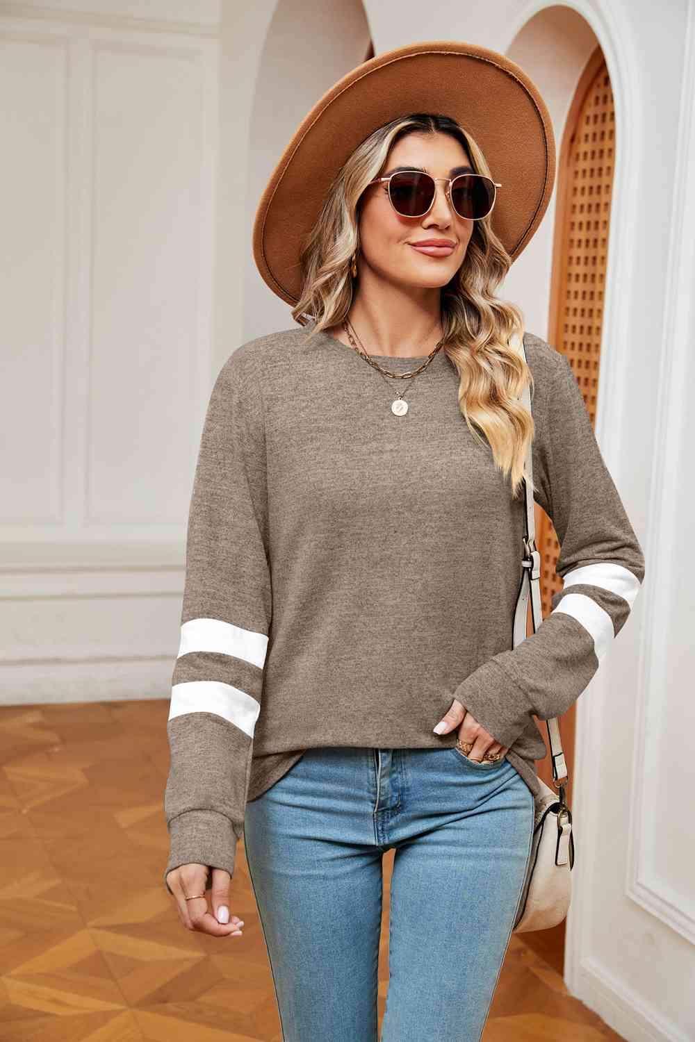 Round Neck Long Sleeve Top Women's T-Shirts - Tophatter Daily Deals